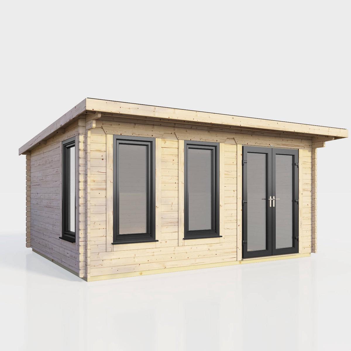 44mm Pent Log Cabin  uPVC Double Glazed Doors & Windows. – 16×10 | Doors Right