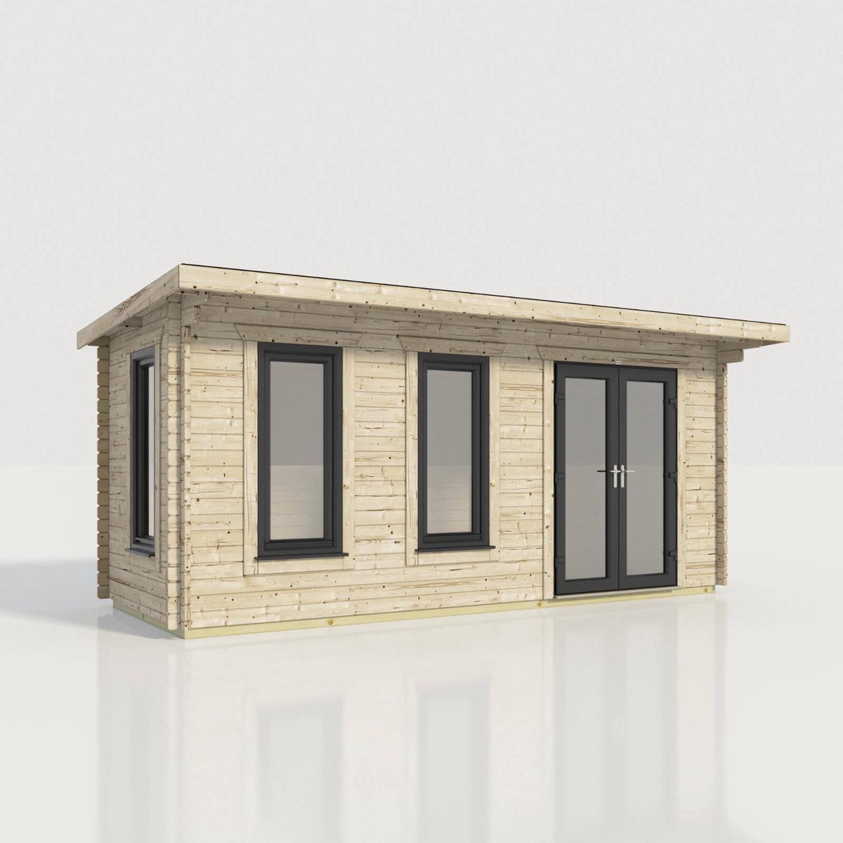 44mm Pent Log Cabin  uPVC Double Glazed Doors & Windows. – 20×8 | Doors Right