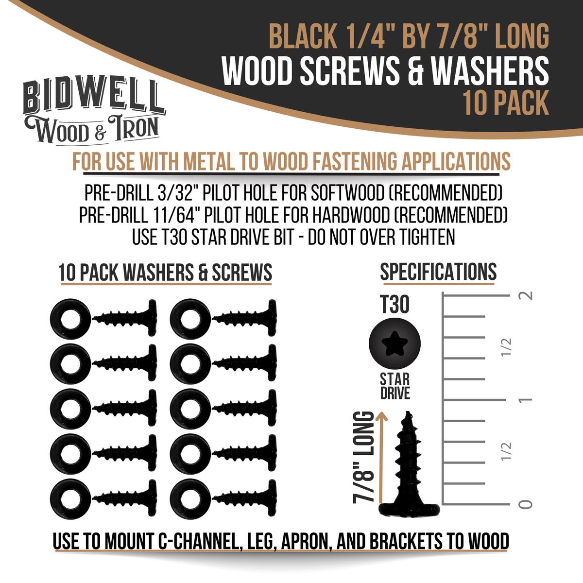 Black Wood Screws and Washers 1/4″ x 7/8″ Long