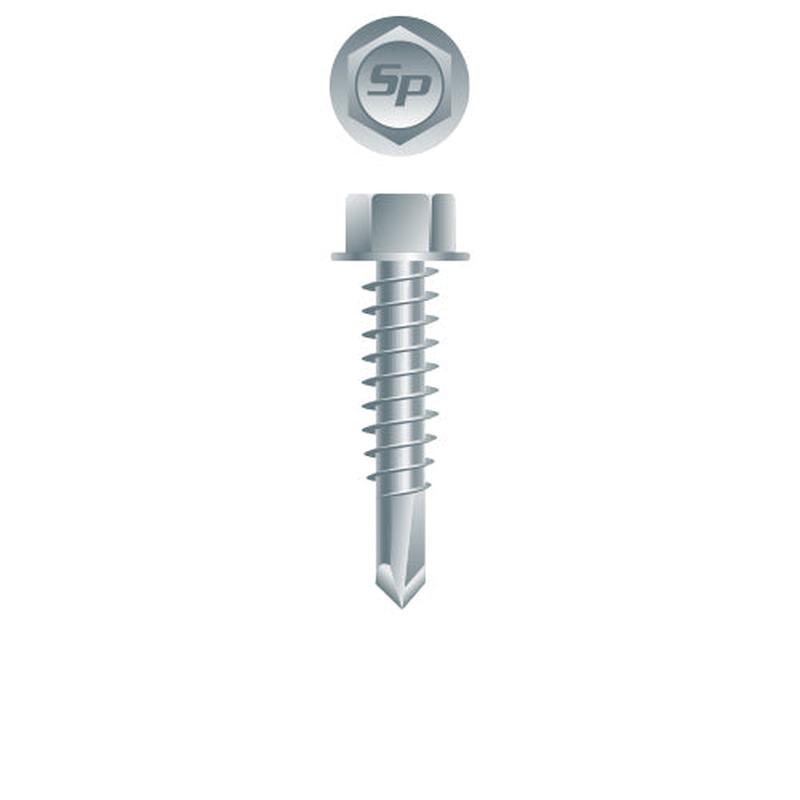 Strong-Point H1012H Unslotted Indented Hi-Hex Washer Head w/Reversed Serrations, Zinc Plated, 10-16 x 3/4, #3 Point, Box of 6,000 Self-Drilling Screws