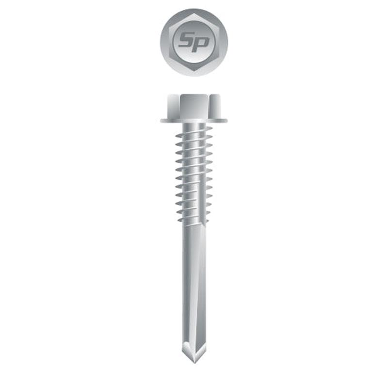 Strong-Point H54C Unslotted Indented Hex Washer Head, Strong-Shield Coated, 12-24 x 3, #5 Point, Box of 1,000 Self-Drilling Screws