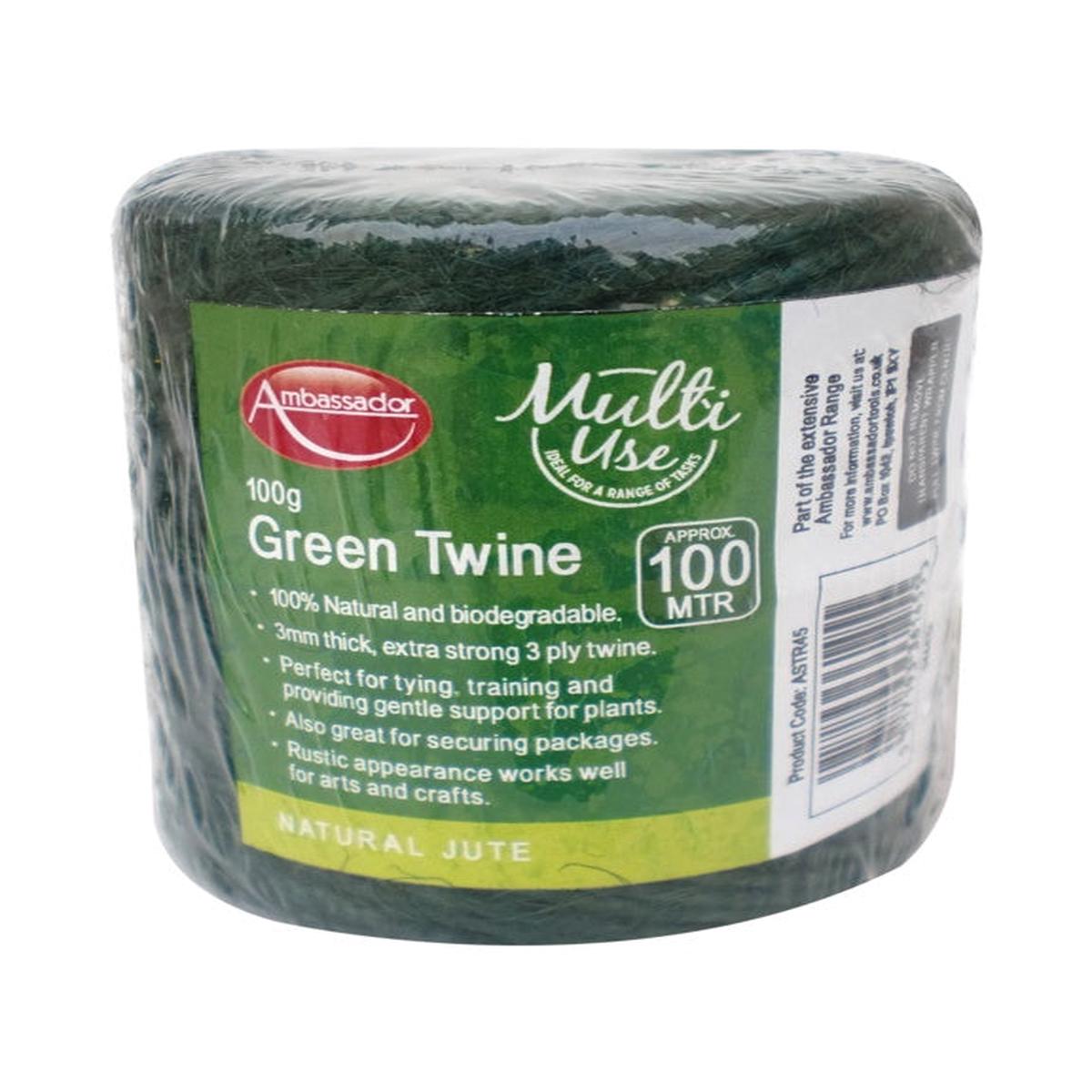 Ambassador Green Jute Twine 50m  Natural, Strong & Biodegradable Garden Twine