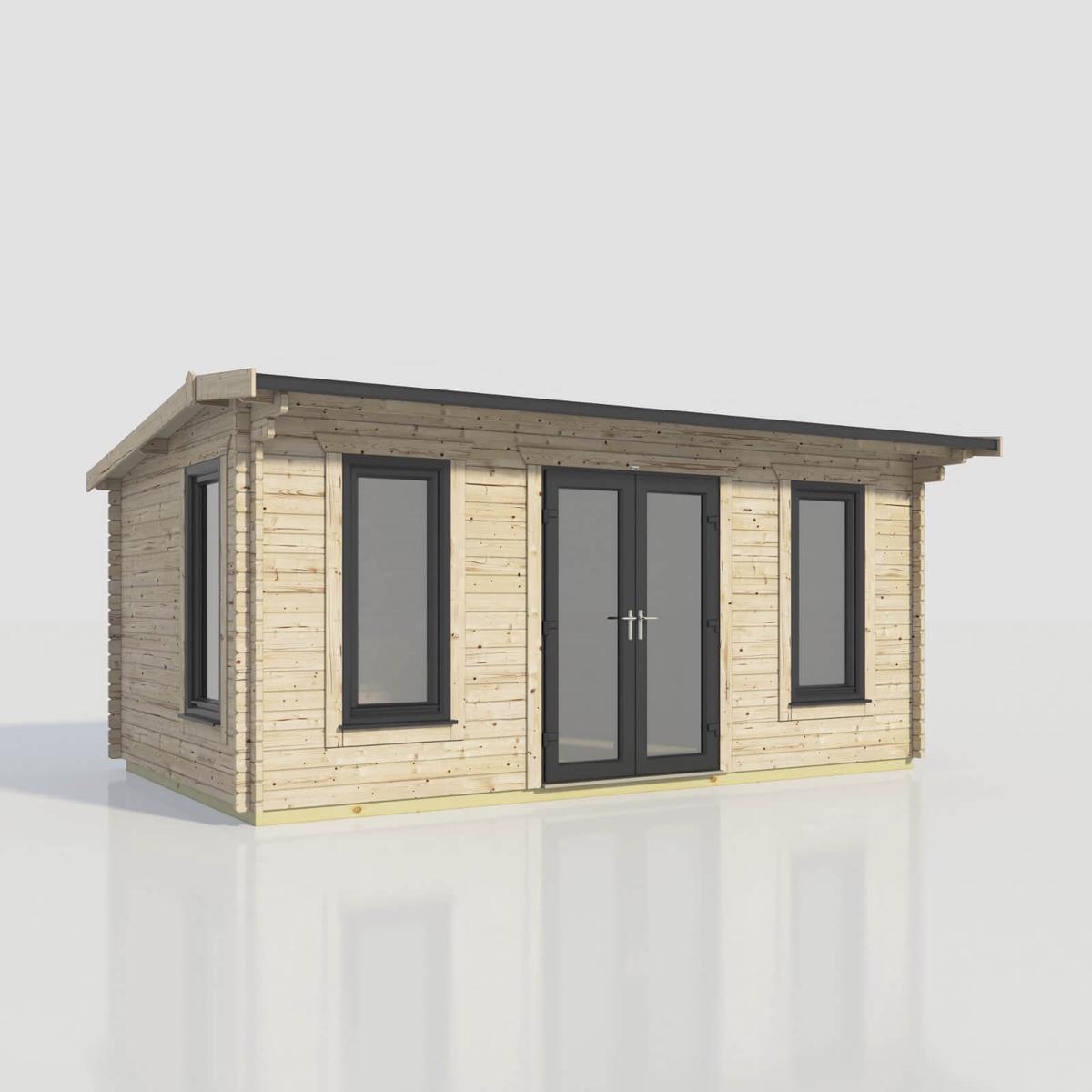 Apex Log Cabin 44mm (Off-Set)  Double Glazed uPVC Doors & Windows – 20×12 | Doors Centre