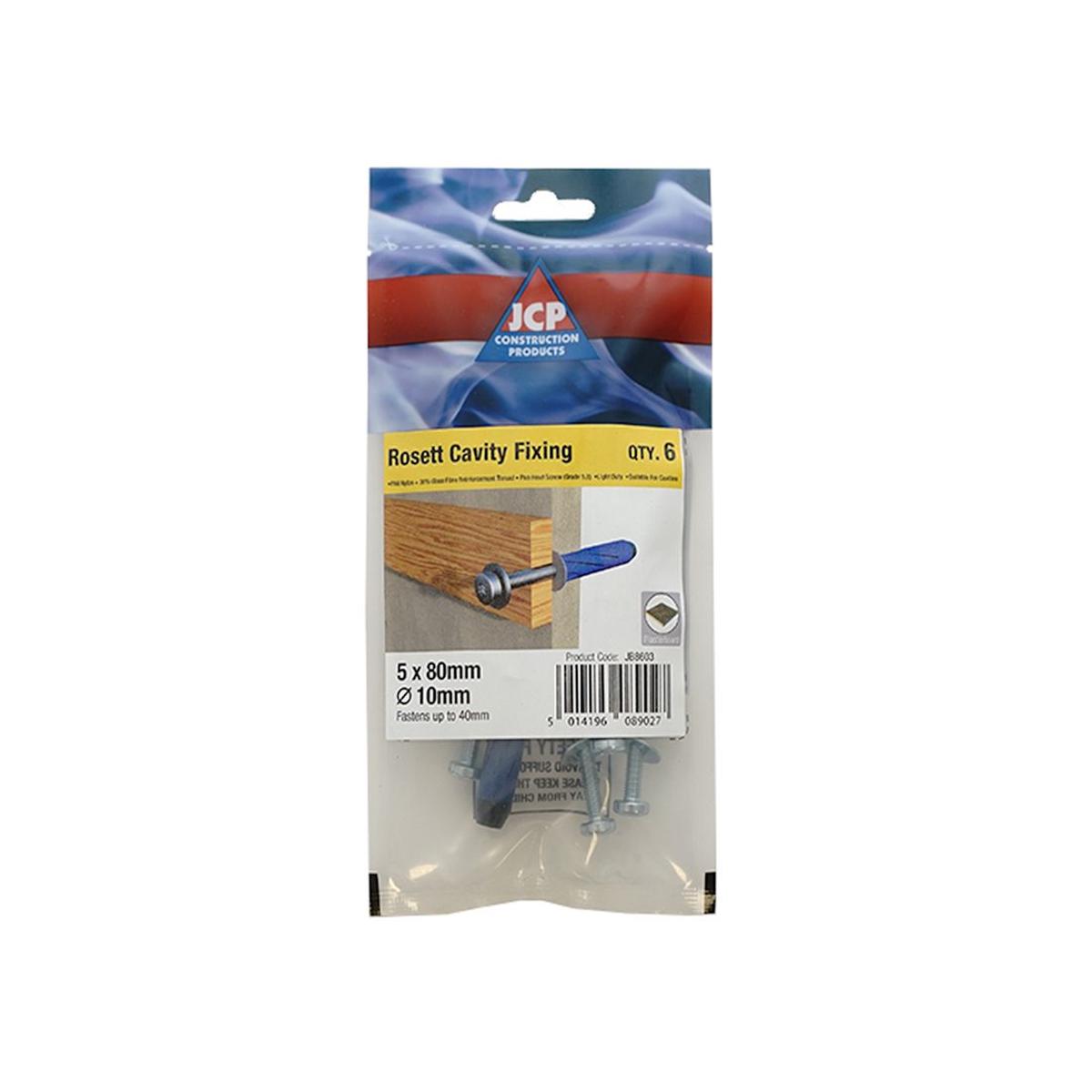 JCP Rosett FJJBBR05080 Plasterboard Fixing 40 x 80mm pkt 6