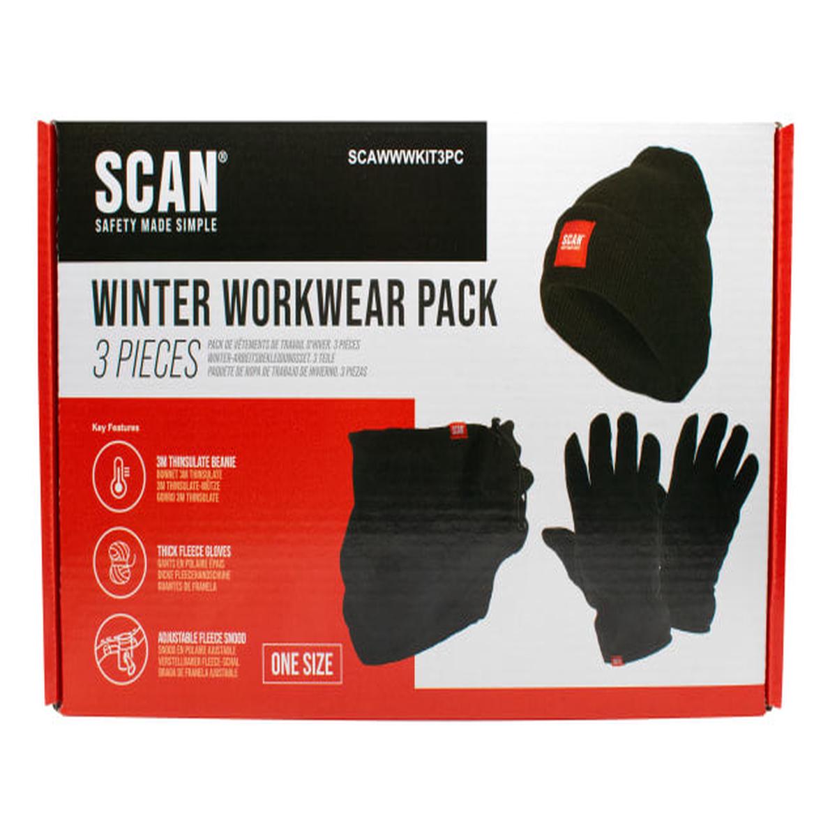 Scan Winter Workwear Pack  Beanie, Fleece Gloves & Snood Stay Warm Outdoors