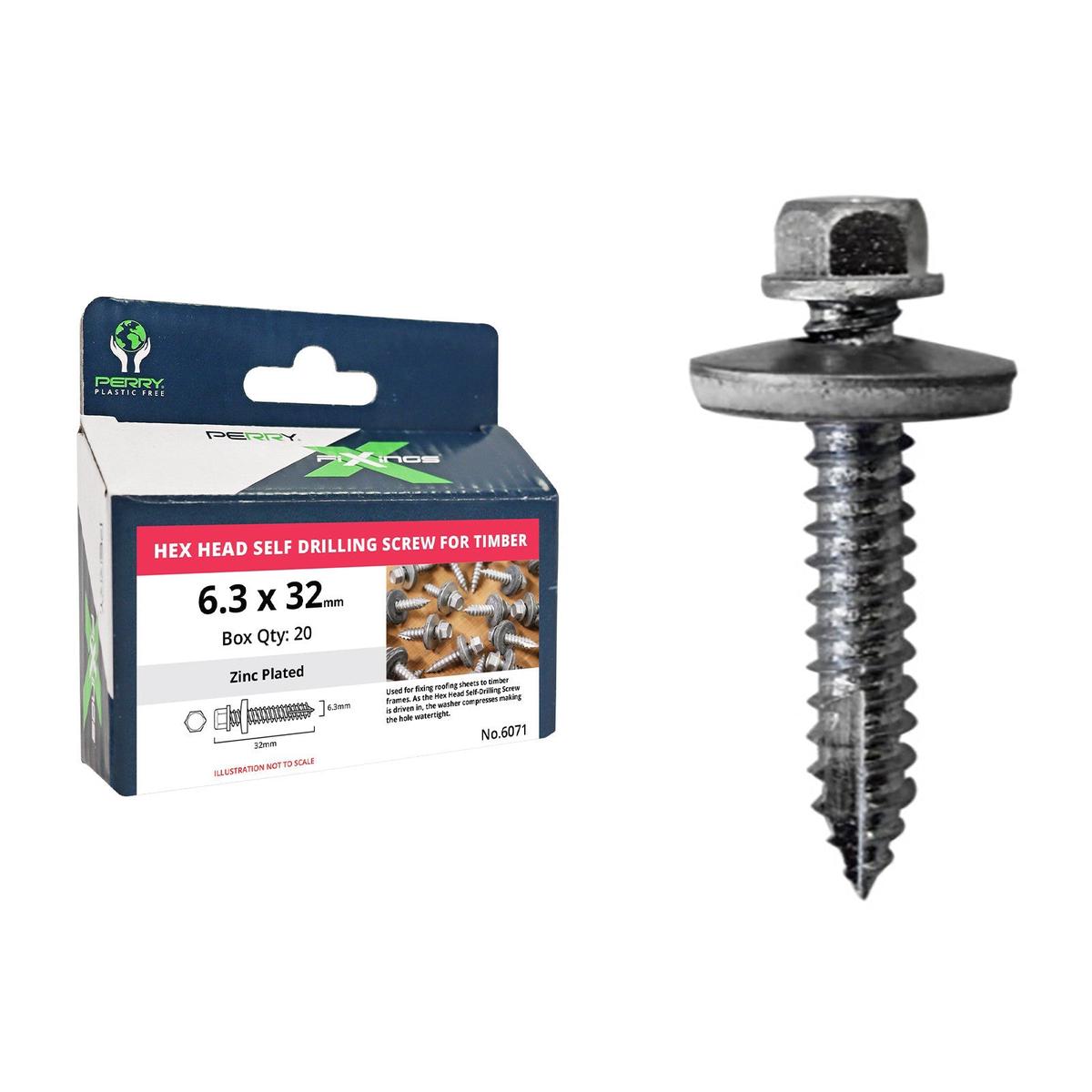 Self Drilling Screws for Timber Roofing  Hex Head with Integrated Washer – 6.3 x 45mm x 15 Units