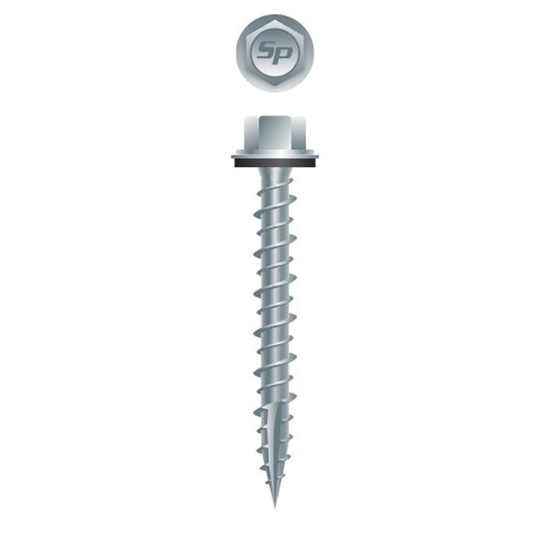Strong-Point PGA1048 Unslotted Indented Hi-Hex Washer Head w/Shoulder and 304 Stainless Steel Bonded Washer, Hi-Low Thread, Type ’17’, Strong Shield Coated, 10-14 x 3, Box of 1,000 Pole Gripper Screws