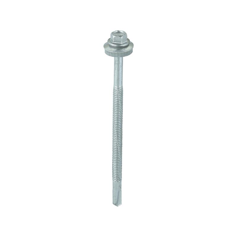TIMCO Metal Construction Heavy Section Screws – Hex – EPDM Washer – Self-Drilling – Exterior – Silver Organic – 5.5 x 100 – 100 Pieces Box