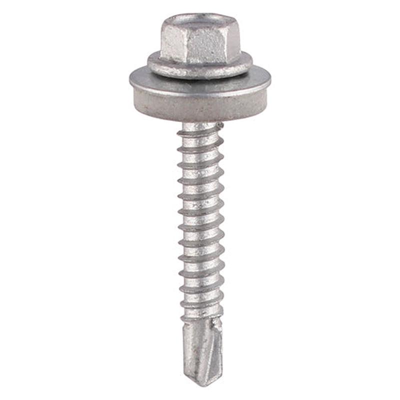 TIMCO Metal Construction Light Section Screws – Hex – EPDM Washer – Self-Drilling – Exterior – Silver Organic – 5.5 x 19 – 100 Pieces Box