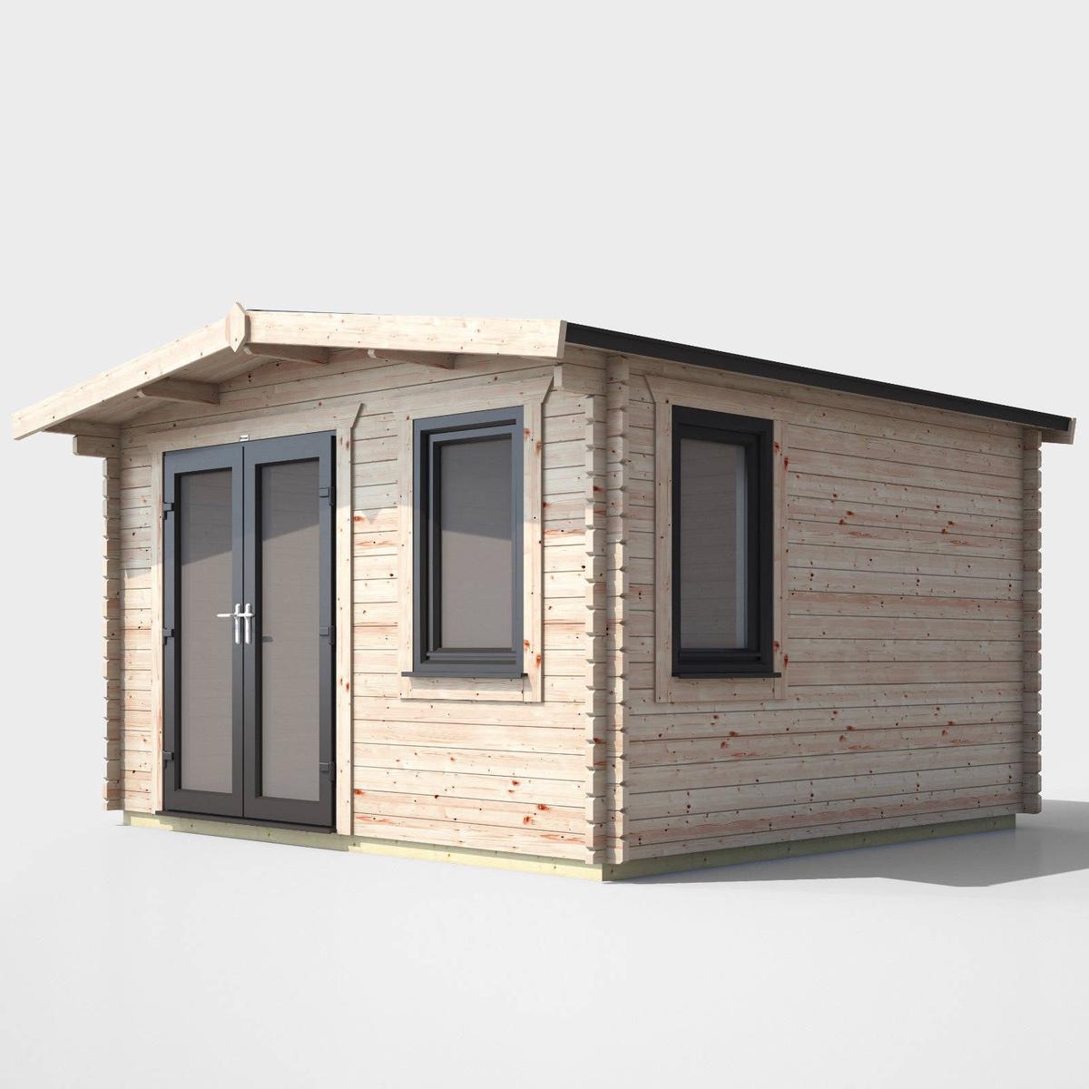 44mm Chalet Log Cabin  uPVC Double Glazed Doors & Windows – 12×12 | Doors Left