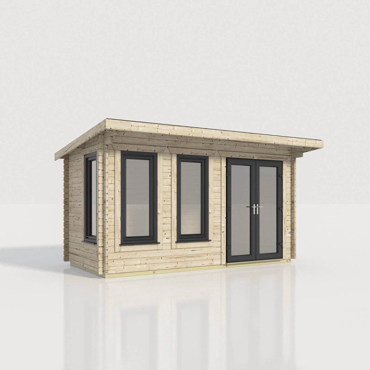 44mm Pent Log Cabin  uPVC Double Glazed Doors & Windows. – 16×8 | Doors Right