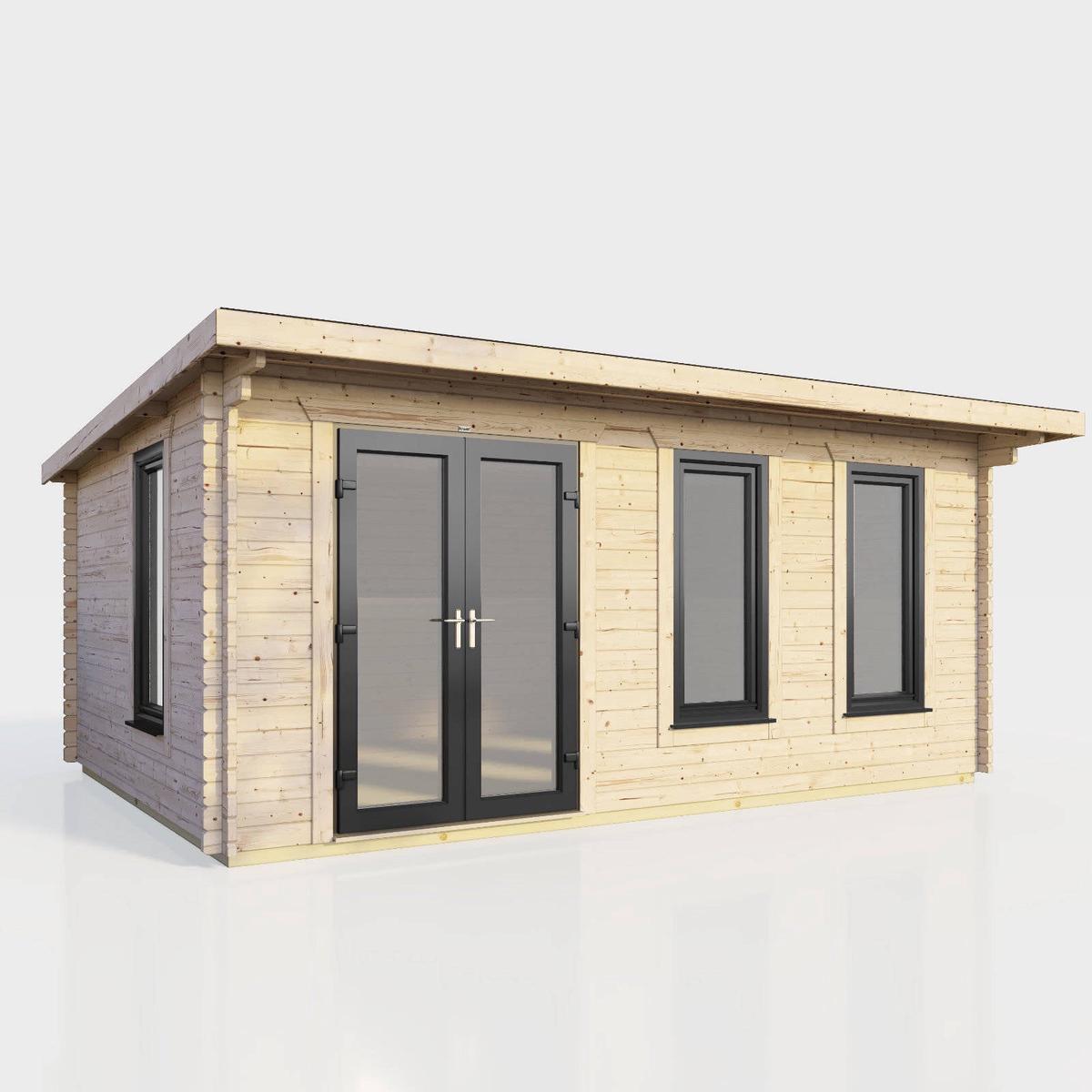 44mm Pent Log Cabin  uPVC Double Glazed Doors & Windows. – 18×10 | Doors Left
