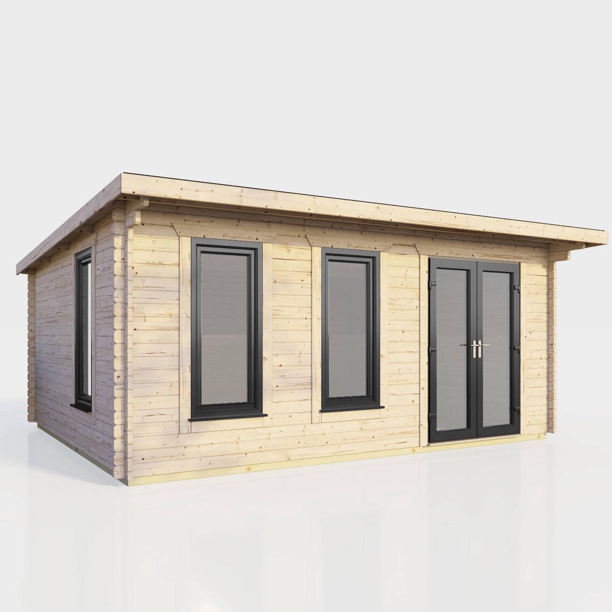44mm Pent Log Cabin  uPVC Double Glazed Doors & Windows. – 18×12 | Doors Right