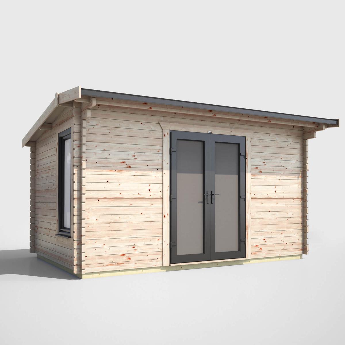 Apex Log Cabin 44mm (Off-Set)  Double Glazed uPVC Doors & Windows – 14×8 | Doors Centre