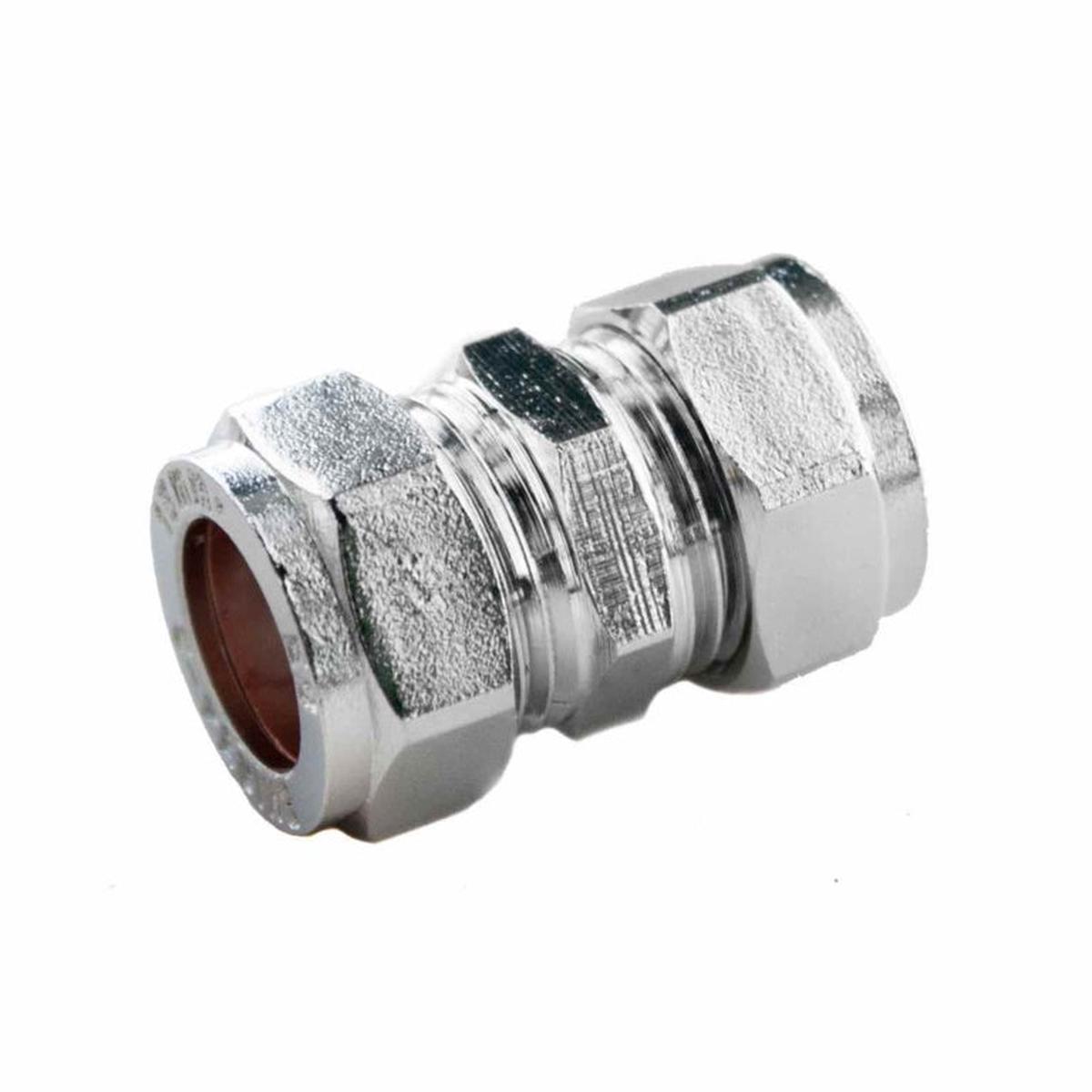 Securplumb Compression Chrome Straight Connector 15mm  Durable, Leak-Proof Plumbing Fitting