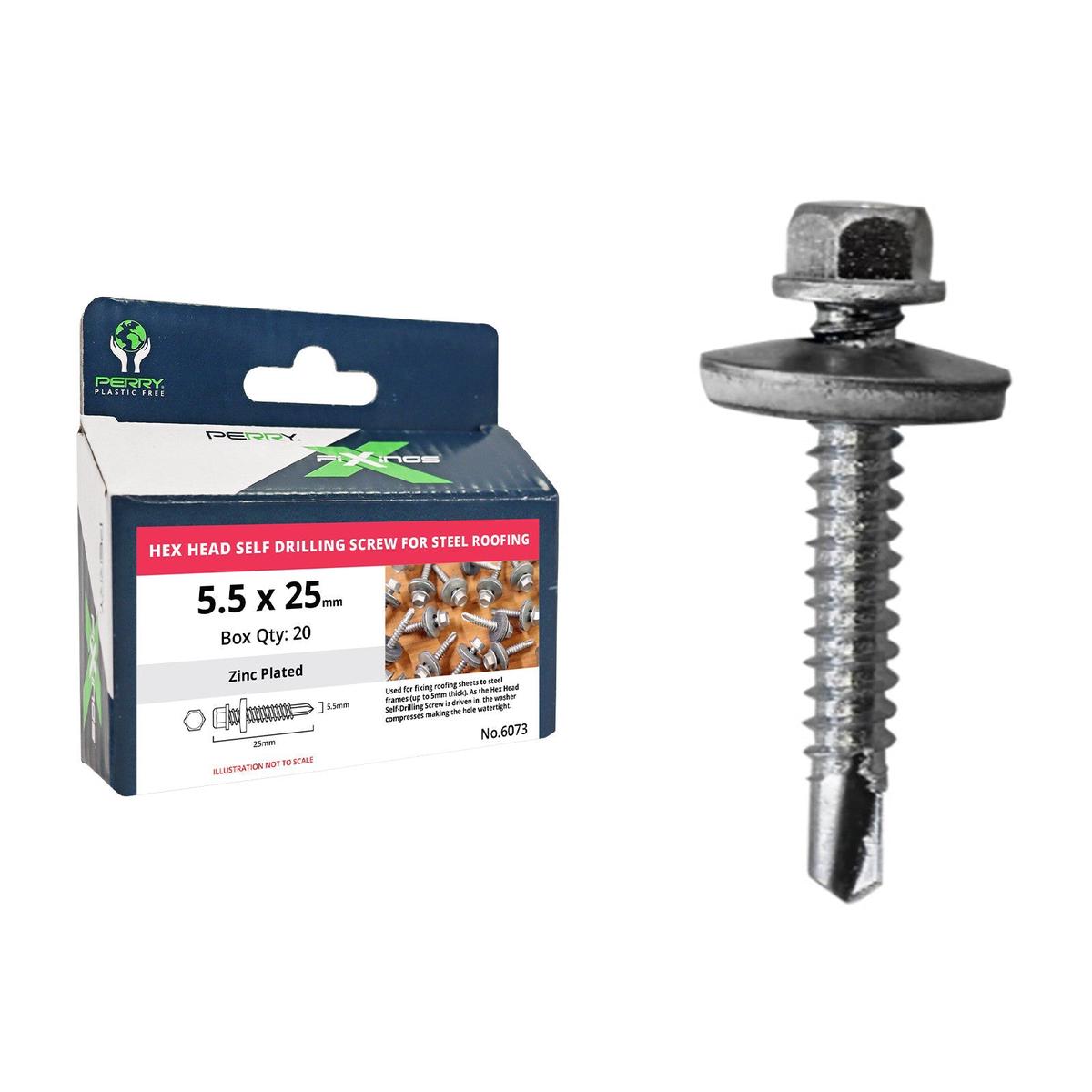 Self-Drilling Screws for Steel Roofing  Hex Head with Integrated Washer – 5.5 x 48mm x 20 Units