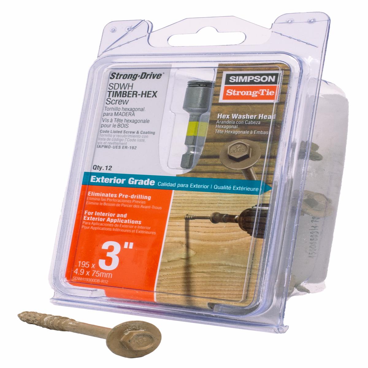 Simpson SDWH19300DB-R12 Strong-Drive SDWH TIMBER-HEX Screw 0.195 in. x 3 in. 5/16 Hex, DB Coating, Tan