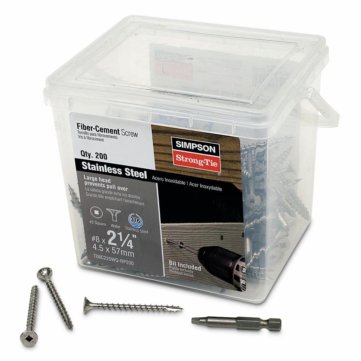 Simpson T08C225WQ-RP200 Fiber-Cement Screw #8 x 2-1/4 in. #2 Square Wafer-Head, Type 316