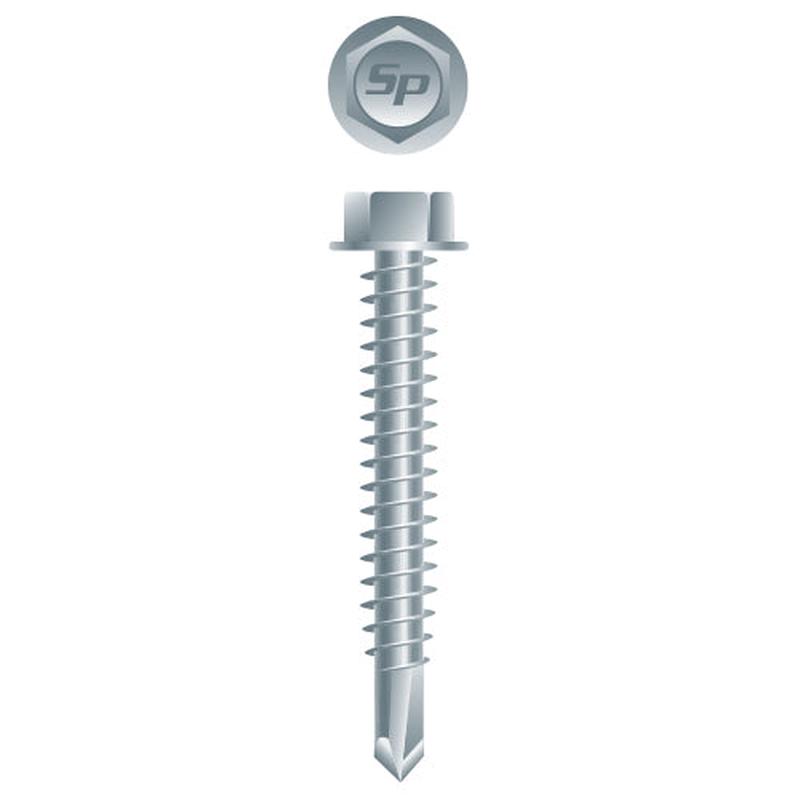 Strong-Point H1472 Unslotted Indented Hex Washer Head, Zinc Plated, 14-14 x 4-1/2, #3 Point, Box of 500 Self-Drilling Screws