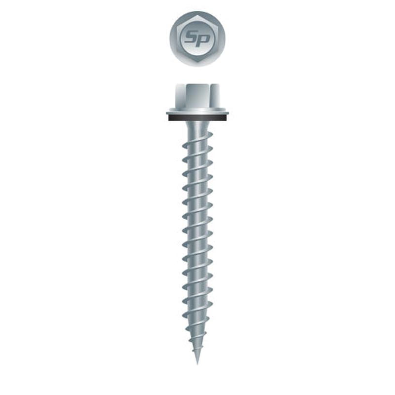 Strong-Point PGA948 Unslotted Indented Hi-Hex Washer Head w/Shoulder and 304 Stainless Steel Bonded Washer, Type S, Strong Shield Coated, 9-15 x 3, Box of 1,000 Pole Gripper Screws