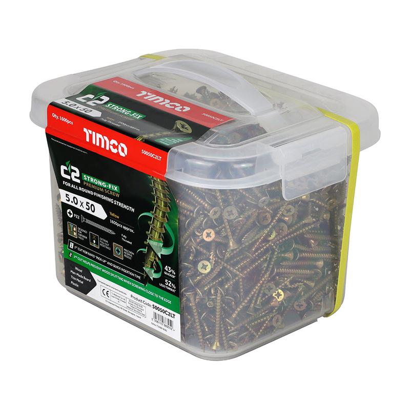 TIMCO C2 Strong-Fix – PZ – Double Countersunk – Twin-Cut – Yellow – 5.0 x 50 – 1600 Pieces Tub