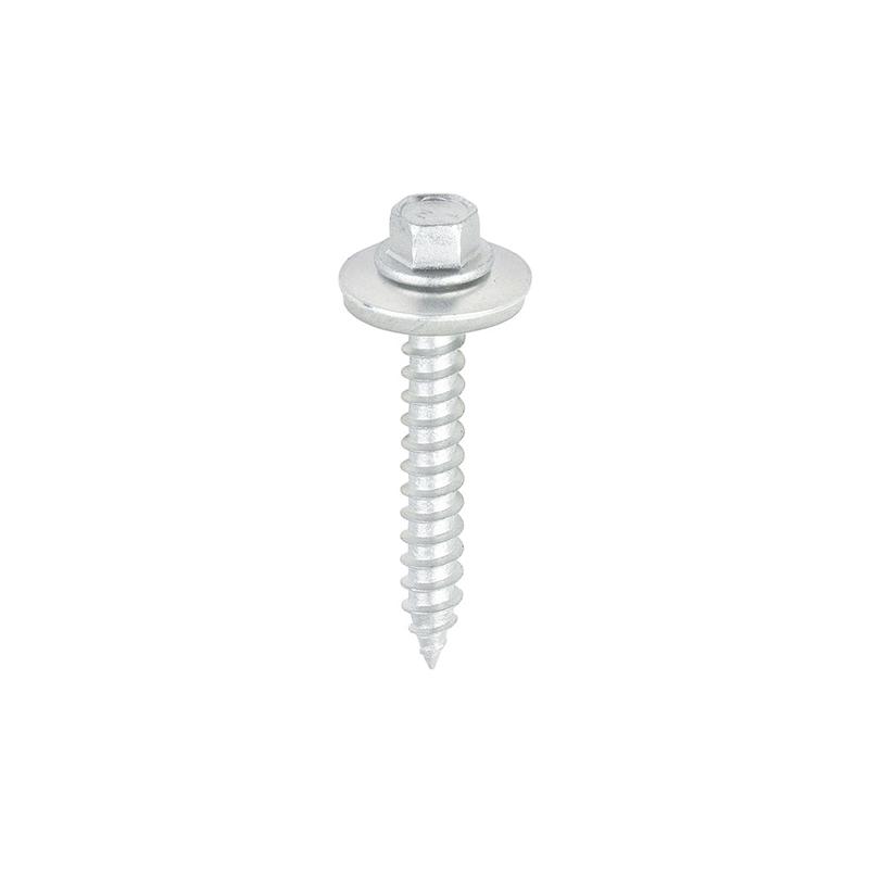 TIMCO Metal Construction Thin Sheet Metal to Timber Screws – Hex – EPDM Washer – Slash Point – Exterior – Silver Organic – 6.3 x 45 – 100 Pieces Box
