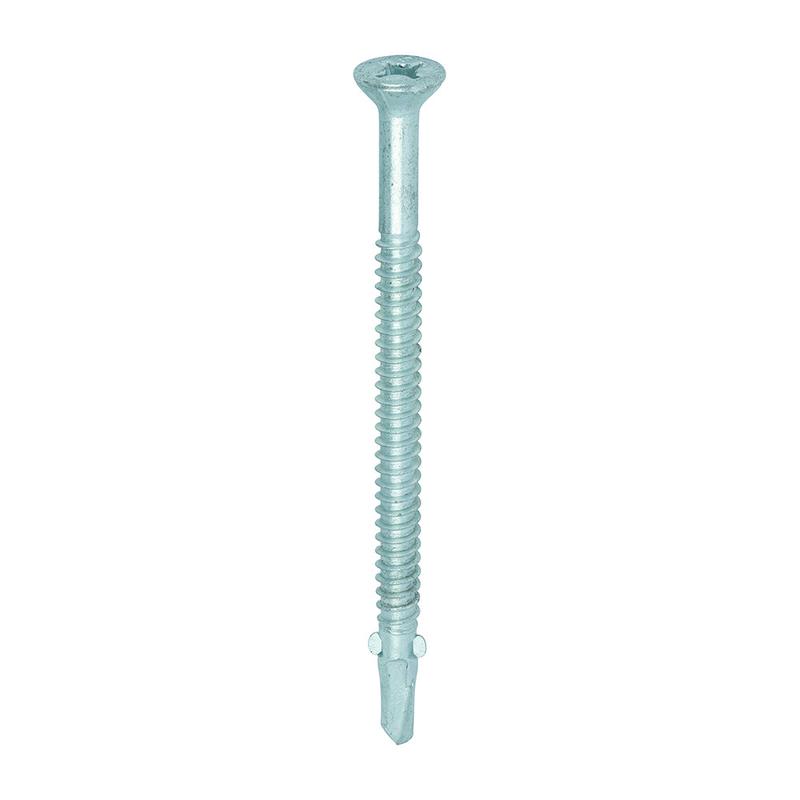 TIMCO Metal Construction Timber to Light Section Screws – Countersunk – Wing-Tip – Self-Drilling – Bi-Metal – Exterior – Silver Organic – 5.5 x 85 – 100 Pieces Box