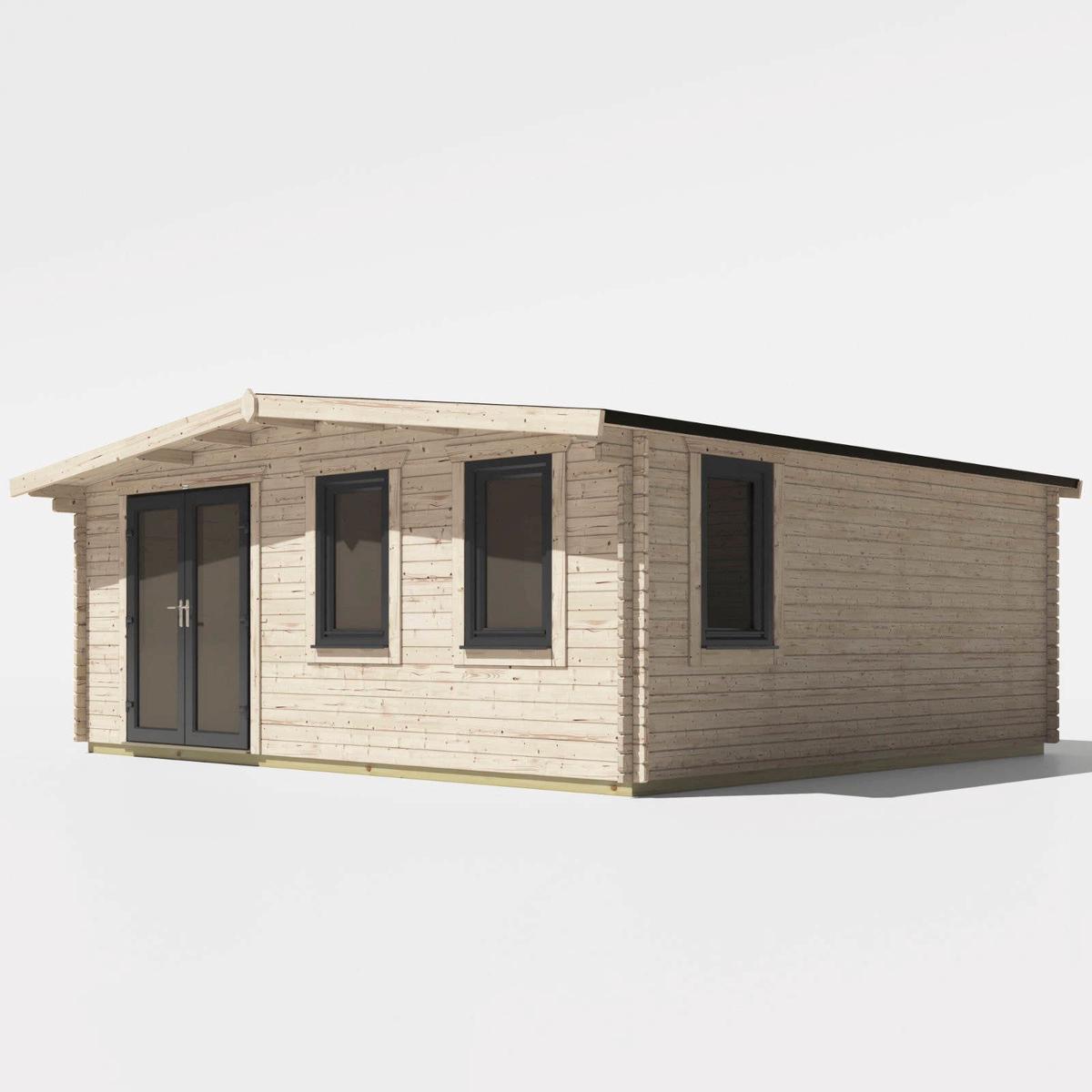 44mm Chalet Log Cabin  uPVC Double Glazed Doors & Windows – 18×20 | Doors Left