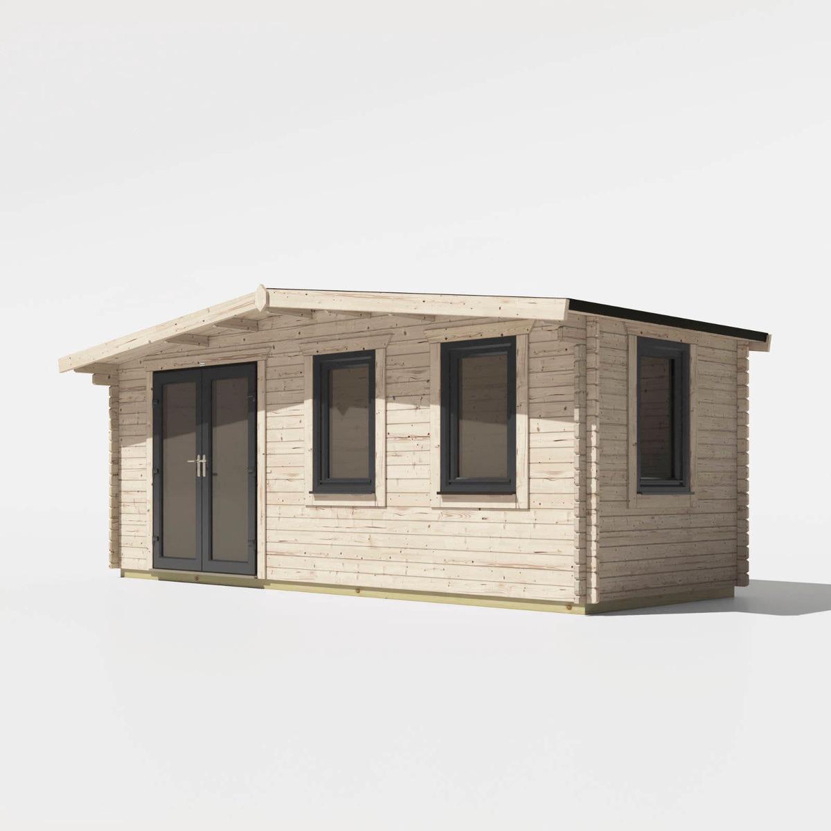 44mm Chalet Log Cabin  uPVC Double Glazed Doors & Windows – 8×20 | Doors Left