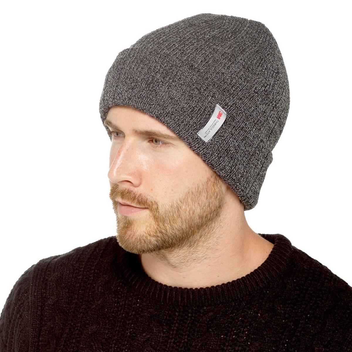 Mens Twist Yarn Beanie Hat with Thinsulate Thermal Lining