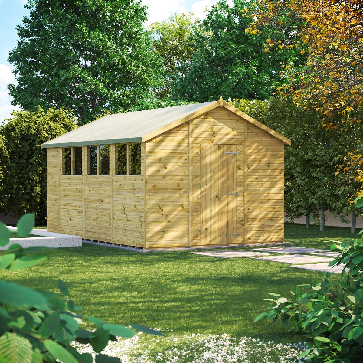 Pressure Treated Premium Apex Shed  Durable Tongue & Groove Garden Shed – 14 x 10