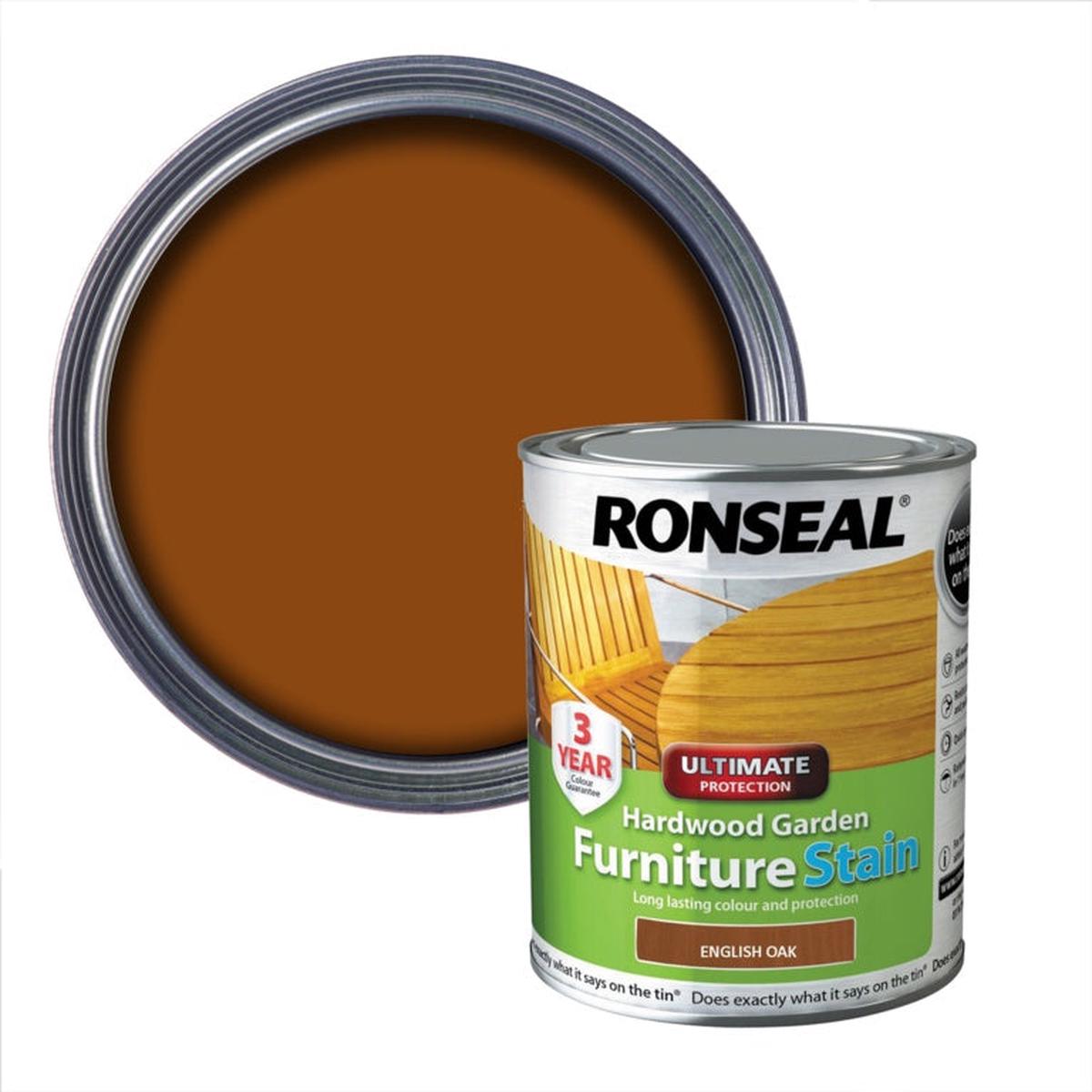 Ronseal Hardwood Furniture Stain 750ml  Long-Lasting Protection for Outdoor Hardwood Furniture – English Oak