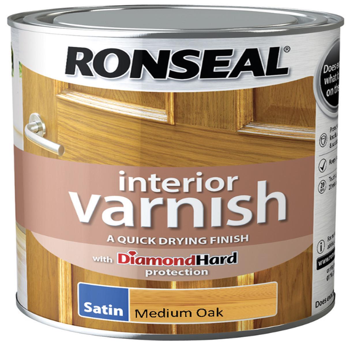 Ronseal Interior Varnish Gloss  Diamond Hard Protection for Your Wood – 750ml Satin Medium Oak