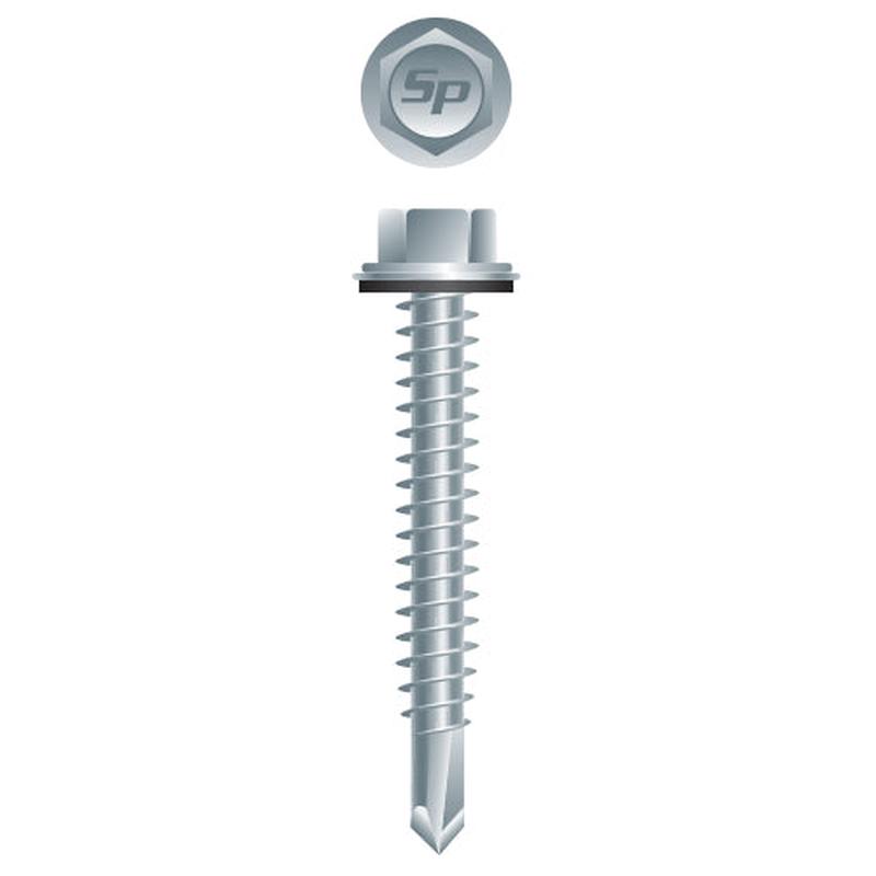 Strong-Point HA1032 Unslotted Indented Hex Washer Head, Zinc Plated with 1/2 O.D. Bonded Washer, 10-16 x 2, #3 Point, Box of 1,500 Self-Drilling Screws