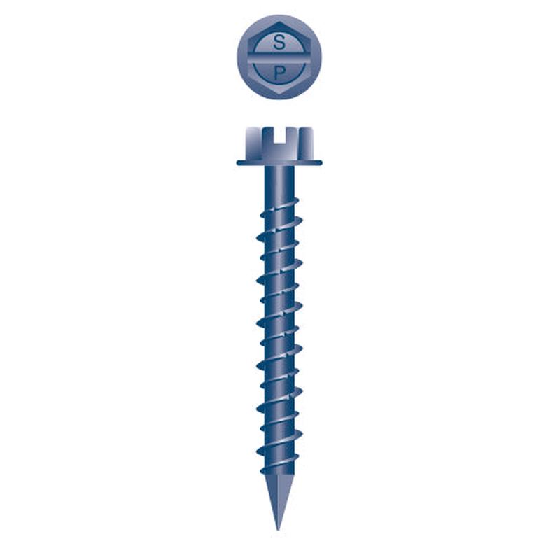 Strong-Point PCH464Strongcon Slotted Indented Hex Washer Head, Hi-Low, Notched Threads, Diamond Point, Blue Ceramic Coating, 1/4 x 4, 5/16 A.F. Head, Box of 500 Concrete Screws