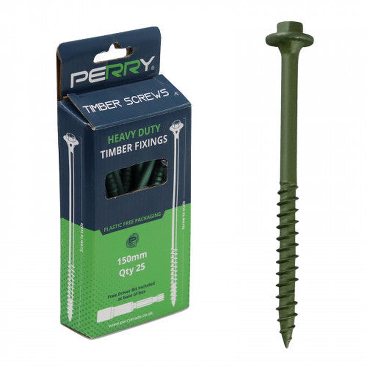 Timber Screws with Hex Head  Green Coated, Heavy-Duty Fixings for Treated Timber – 6.7mm 100mm x 25 Units