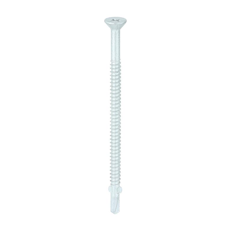 TIMCO Metal Construction Timber to Light Section Screws - Countersunk - Wing-Tip - Self-Drilling - Exterior - Silver Organic - 5.5 x 100 - 100 Pieces Box