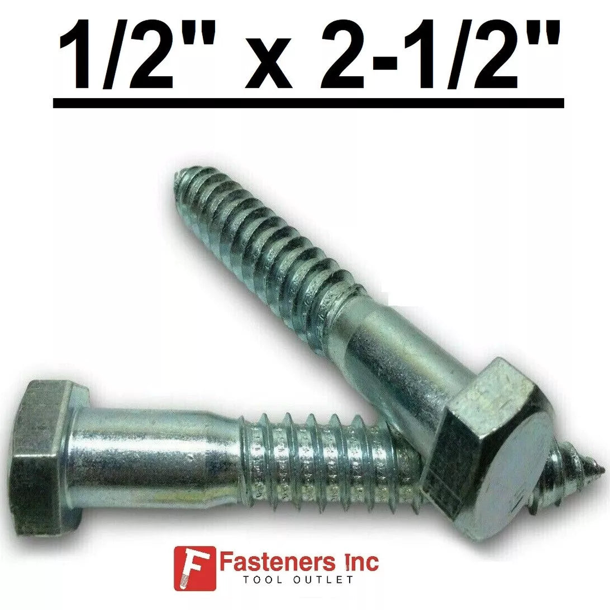 (Choose Qty) 1/2" x 2-1/2" Zinc Plated Hex Head Lag Bolt Screws A307