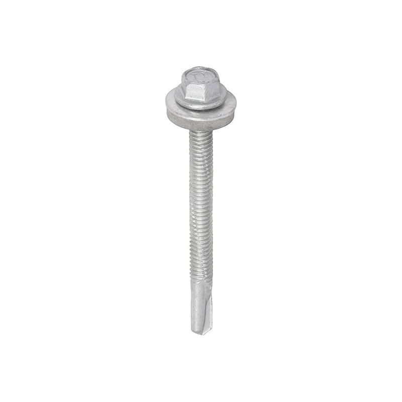 TIMCO Metal Construction Heavy Section Screws - Hex - EPDM Washer - Self-Drilling - Exterior - Silver Organic - 5.5 x 65 - 100 Pieces Box