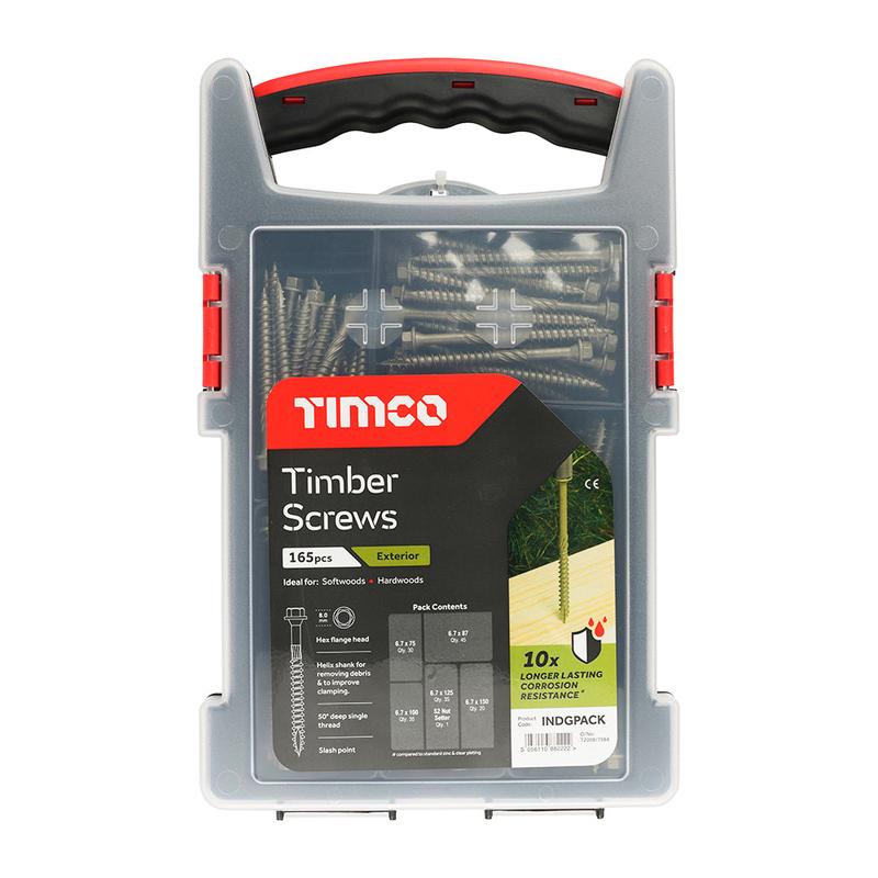TIMCO Timber Screws - Hex - Exterior - Mixed Grab Pack - Green - 165pcs - 165 Pieces Tray