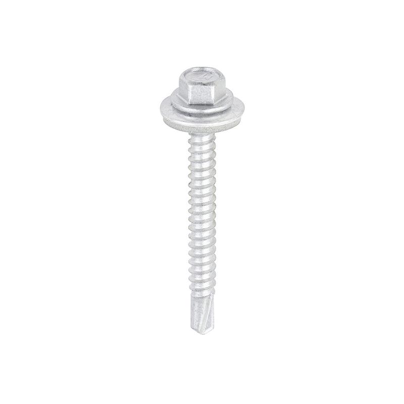 TIMCO Metal Construction Light Section Screws - Hex - EPDM Washer - Self-Drilling - Exterior - Silver Organic - 5.5 x 50 - 100 Pieces Box
