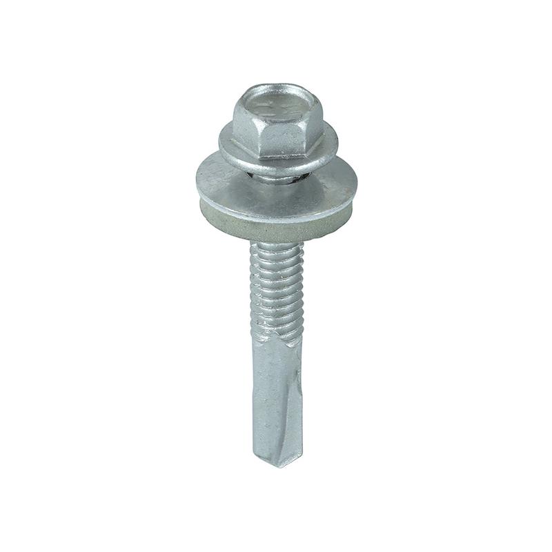TIMCO Metal Construction Heavy Section Screws - Hex - EPDM Washer - Self-Drilling - Exterior - Silver Organic - 5.5 x 38 - 100 Pieces Box
