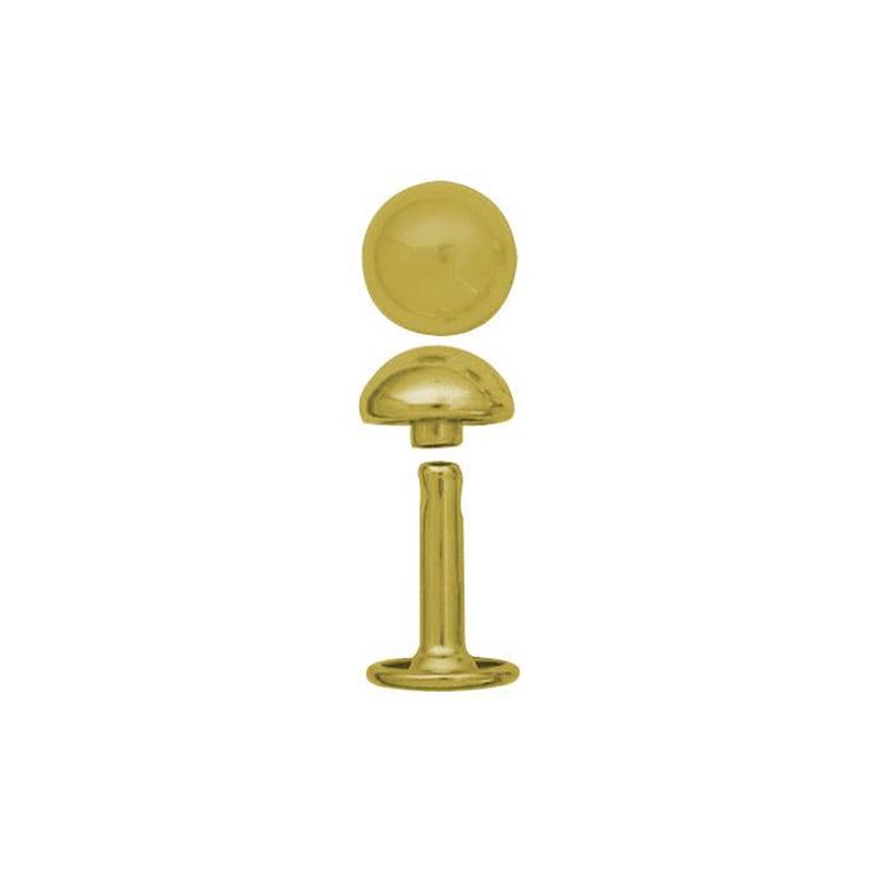 15mm Gold, 10mm Double Cap Domed Rivet, Steel, 12-pack