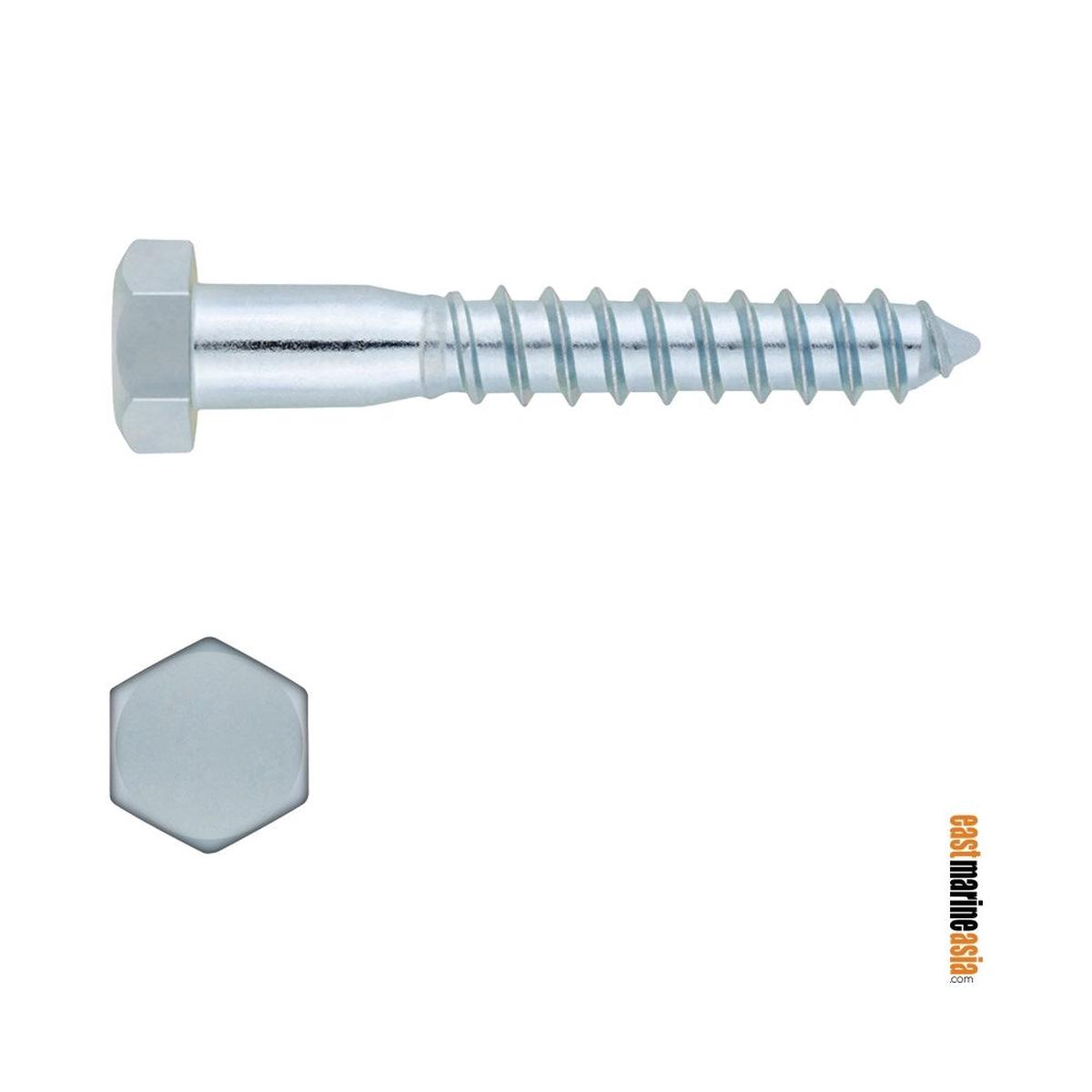 Stainless Steel 316 Lag (Wood) Screw Hex Head - Half Thread (DIN 571) - M8 x 50 mm | Pack of 2 | Pack (111980)