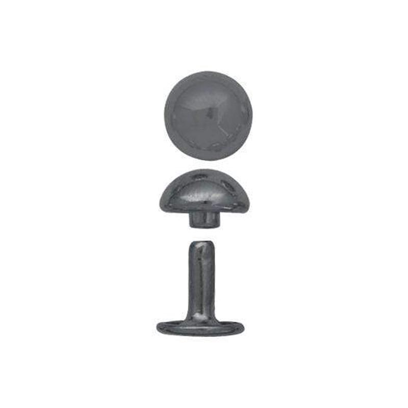 11mm Nickel, 10mm Double Cap Domed Rivet, Steel, 12-pack