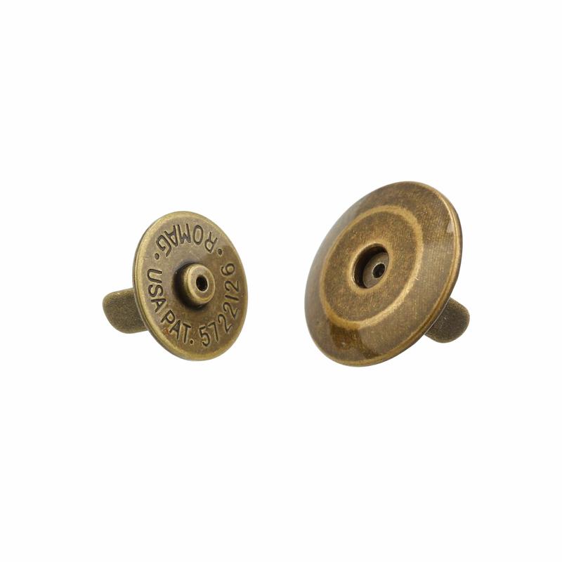 19mm Antique Brass, Beveled Low Profile Magnetic Snap, Steel