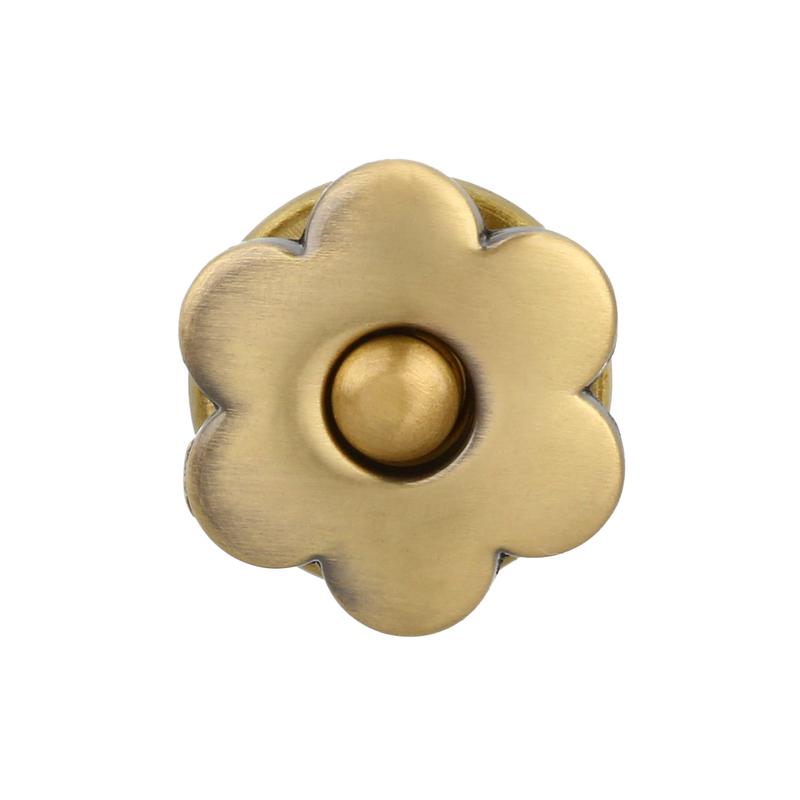 15mm Antique Brass, Flower Magnetic Snap, Steel