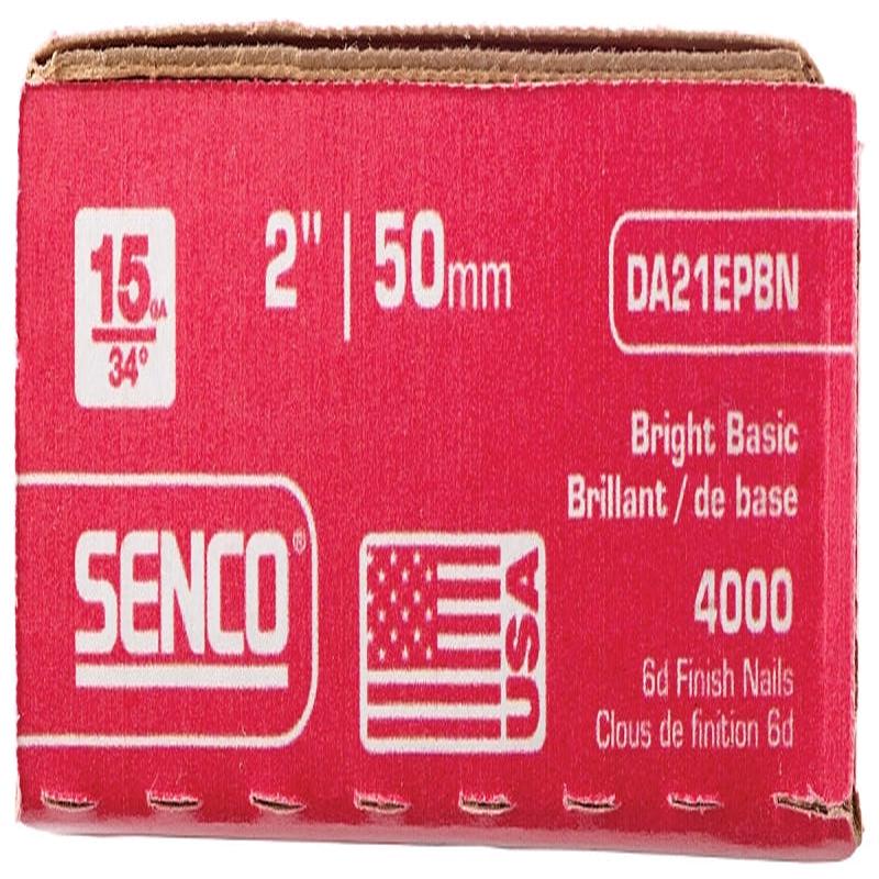 Senco DA21EPBN Series Finish Nail, Glue Collation, 2 in L, 15 ga, Steel, Bright Basic, Brad Head, Smooth Shank