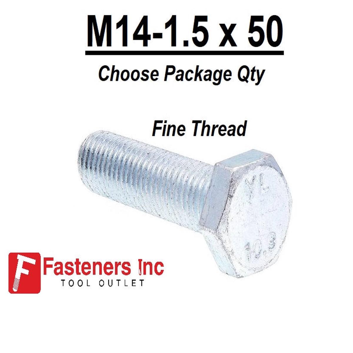 M14-1.50 x 50mm Grade 10.9 Hex Cap Screw / Bolts Metric Zinc Hardened FINE THREAD FULL THREAD