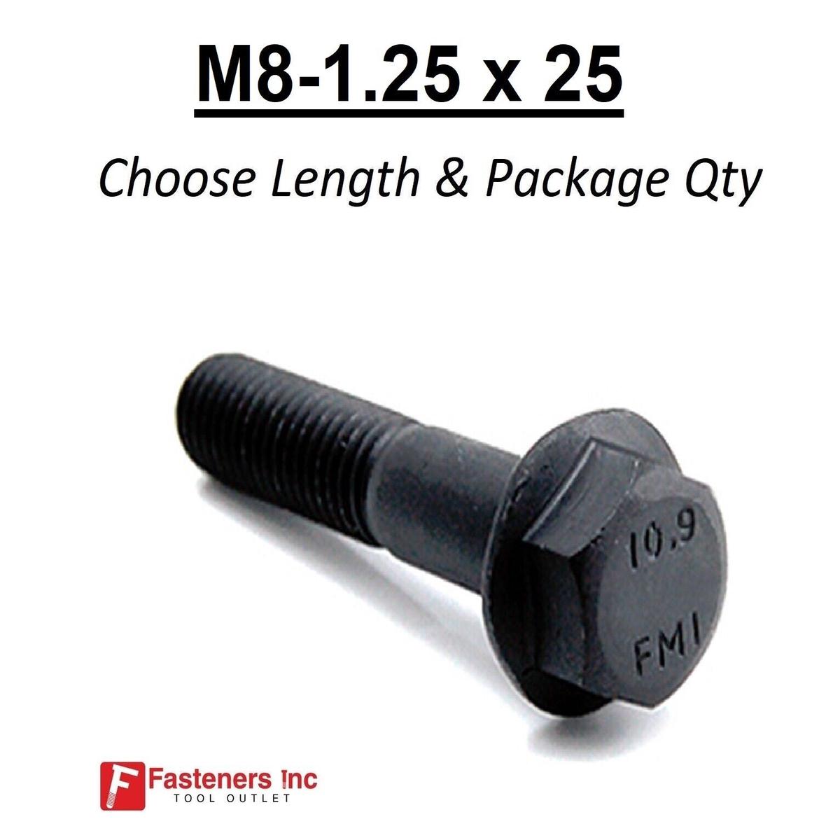 M8-1.25 x 25mm Grade 10.9 Hex Metric Flange Bolts Plain Black Hardened